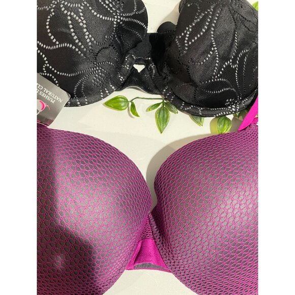 2-Pack Womens Bras 34D Black Lace&Purple Mesh Padded Underwire Support Comfortab - Picture 2 of 6